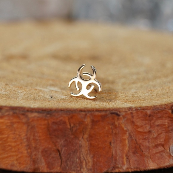 Solid 14k Gold Biohazard press-fit/threadless end - Picture 1 of 1